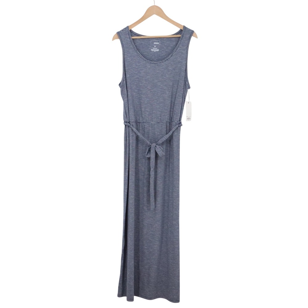 Sonoma Maxi Dress Womens XL Blue Striped Sleeveless Belted NEW